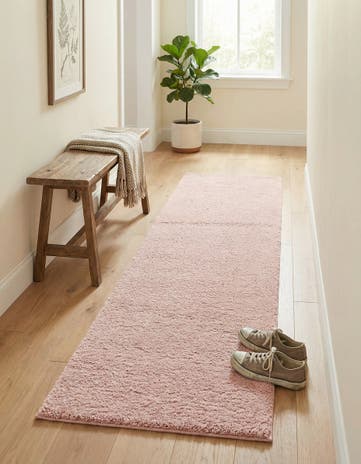 Pink Solid Frieze Runner Rug