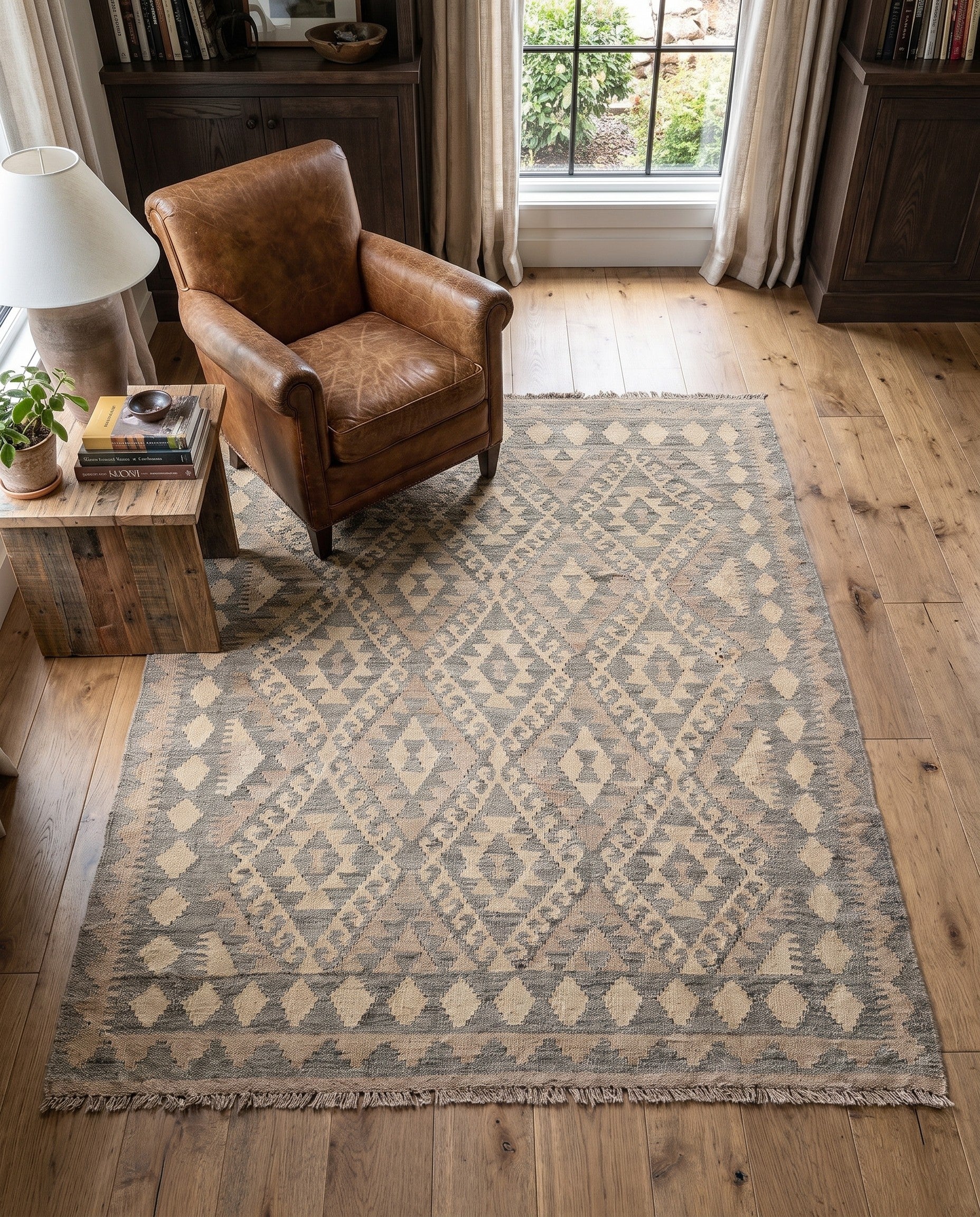 4' 3 x 5' 9 Hand Woven Kilim Maymana Wool Rug