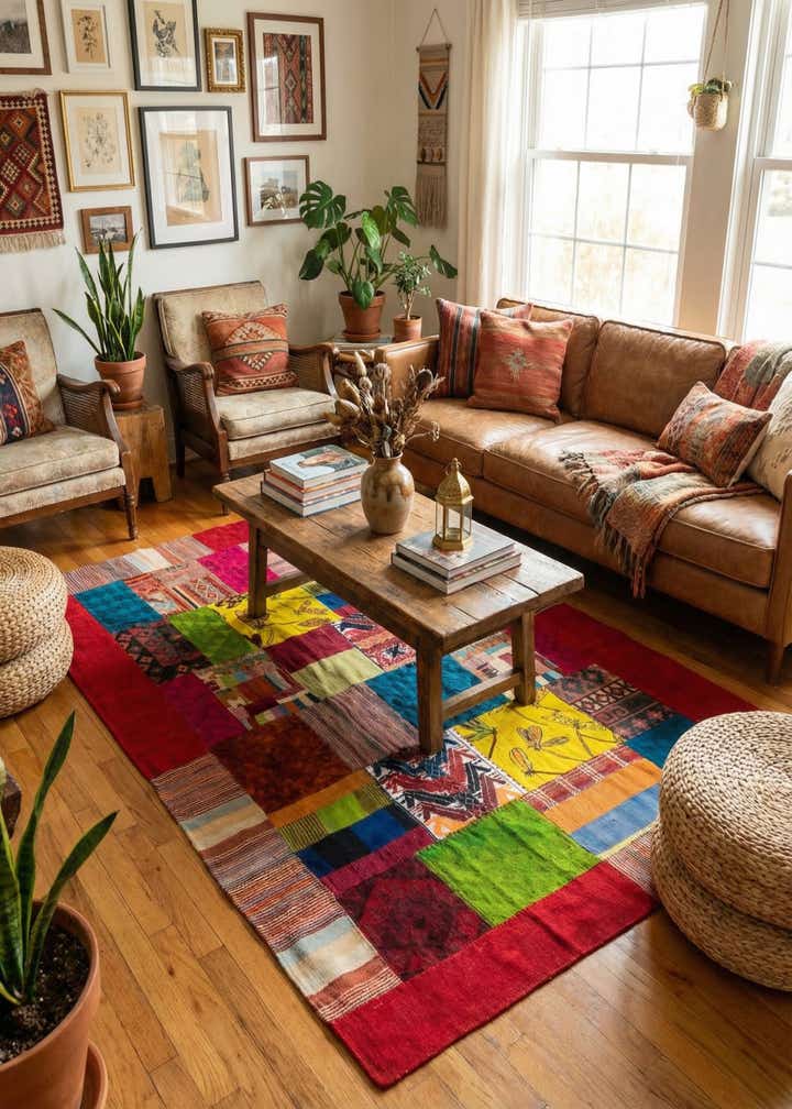 5' 5 x 8' Hand Woven Kilim Patchwork Wool Rug