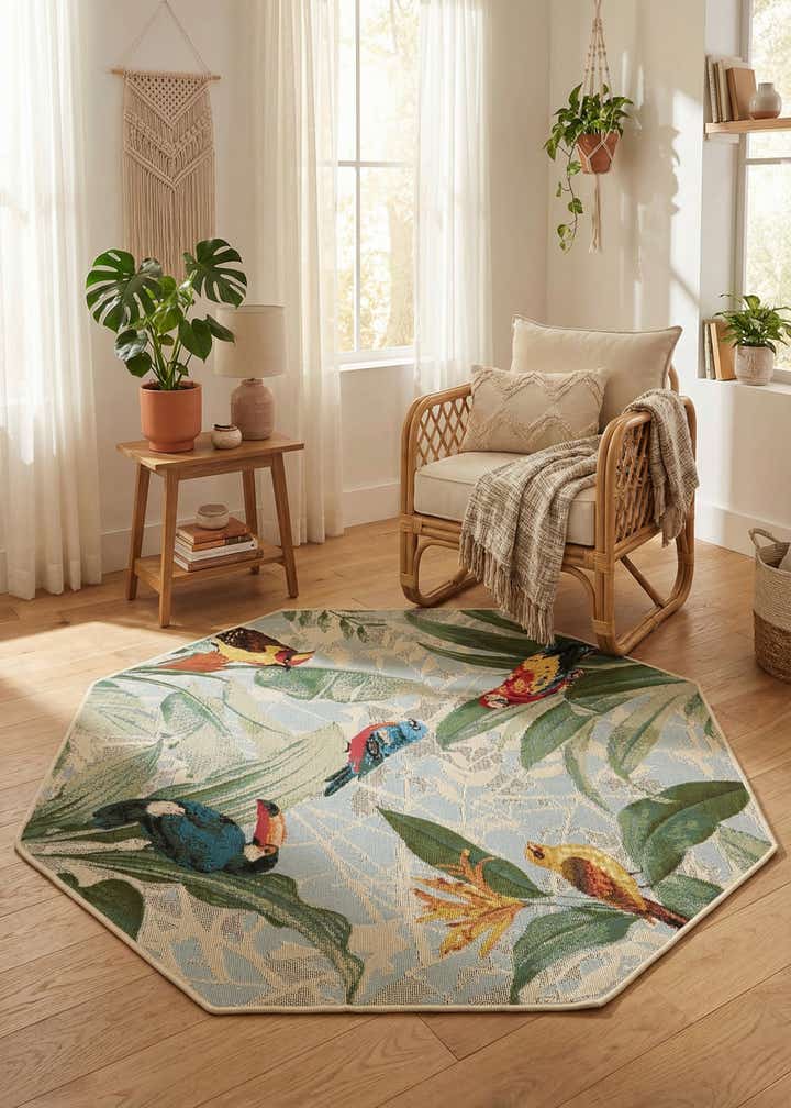 4' x 4' Easy-Clean Botanical Indoor / Outdoor Octagon Rug