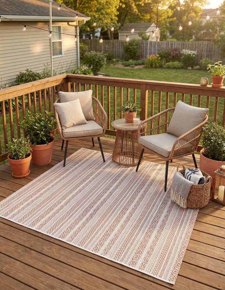 Detail image of 5' 3 x 5' 3 Easy-Clean Striped Indoor / Outdoor Square Rug
