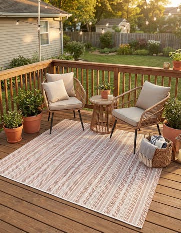 5' 3 x 5' 3 Easy-Clean Striped Indoor / Outdoor Square Rug