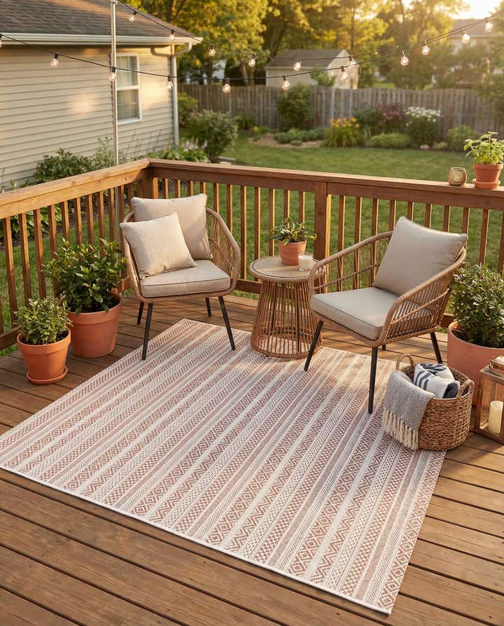 5' 3 x 5' 3 Easy-Clean Striped Indoor / Outdoor Square Rug