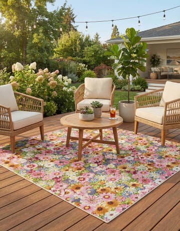 Easy-Clean Botanical Indoor / Outdoor Square Rug