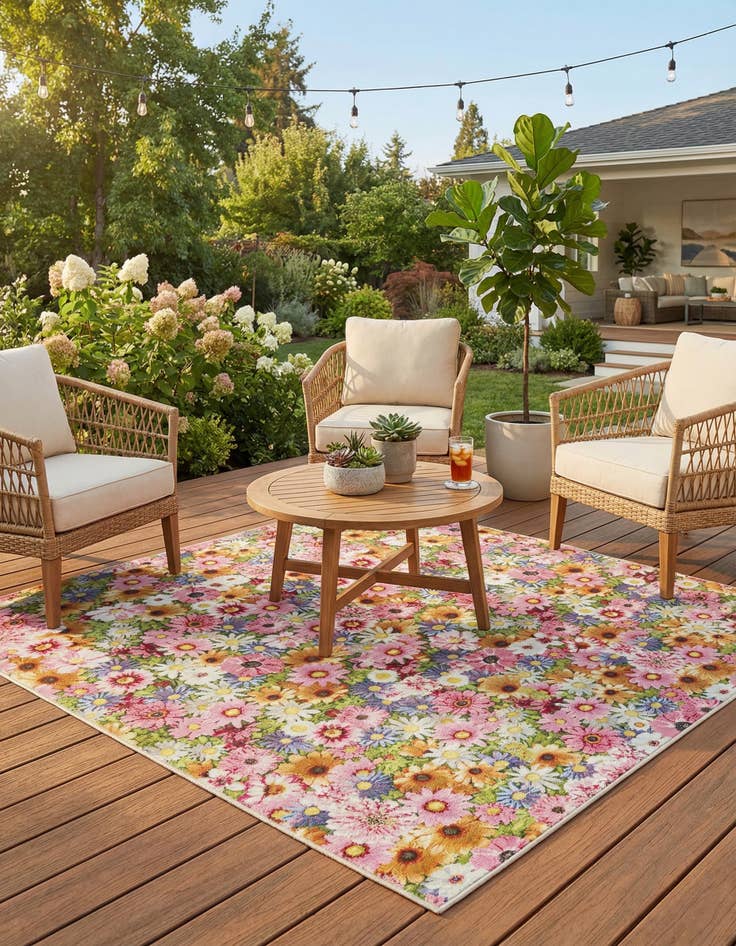 Detail image of 8' x 8'  Washable Botanical Indoor / Outdoor Square Rug