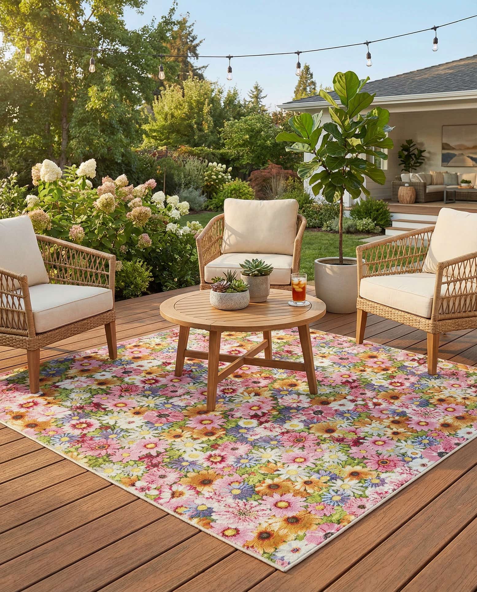 8' x 8' Easy-Clean Botanical Indoor / Outdoor Square Rug