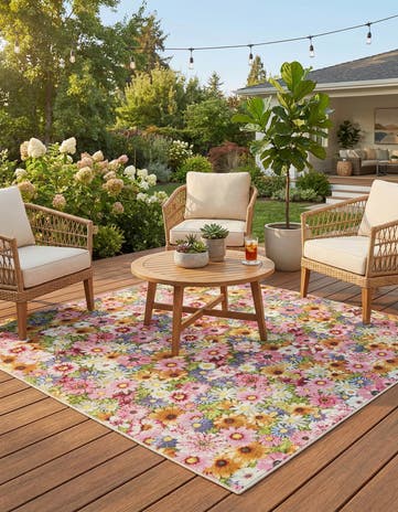 Easy-Clean Botanical Indoor / Outdoor Square Rug