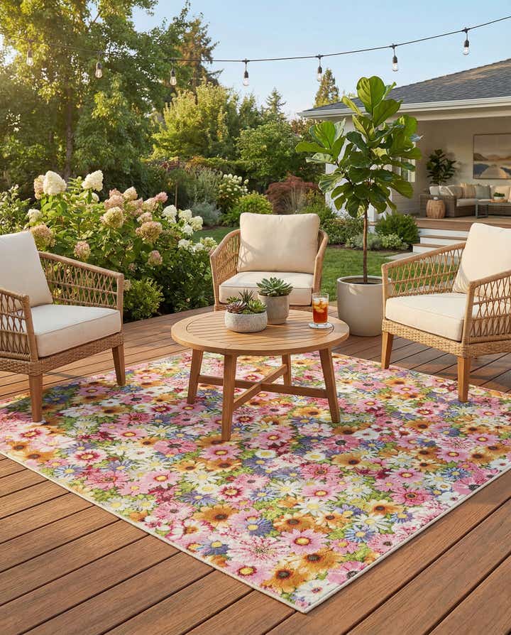8' x 8' Easy-Clean Botanical Indoor / Outdoor Square Rug