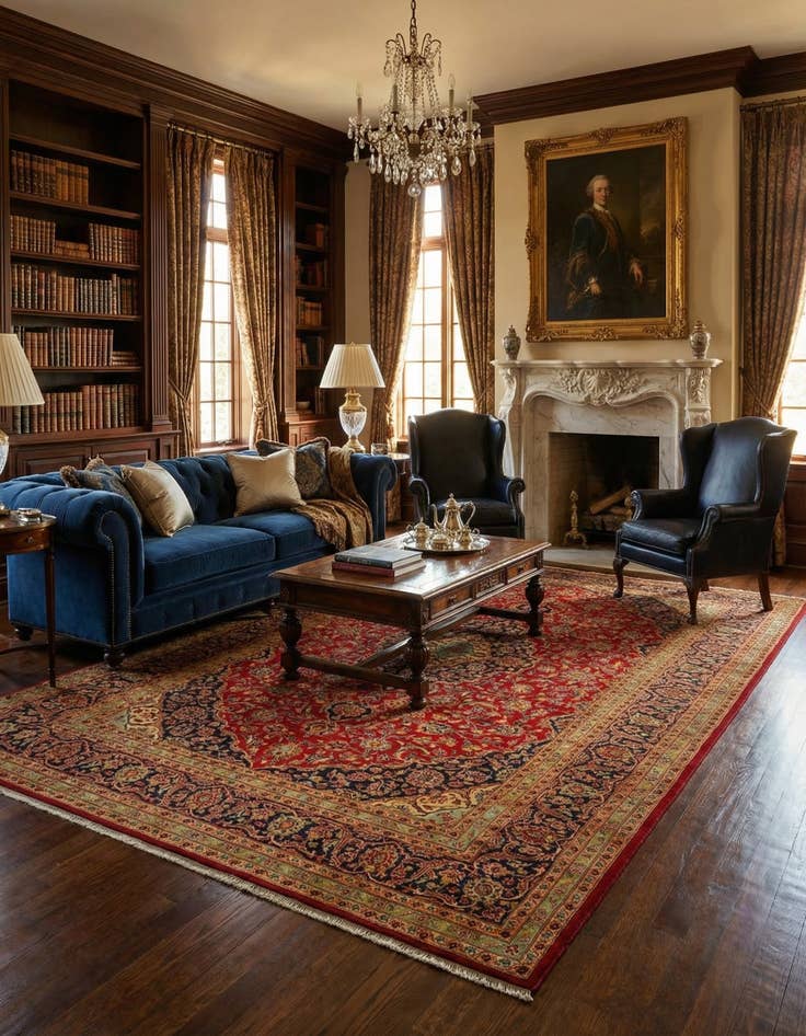 Detail image of 7' 10 x 12' 5  Hand Knotted Kashan Persian Wool Rug