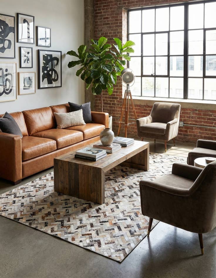 Detail image of 5' 3 x 7' 3 Cowhide Stocks Rug