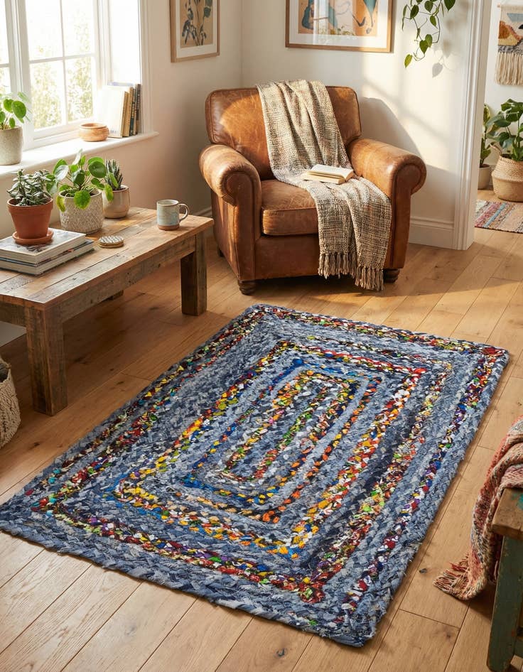 Detail image of  2' x 3' 1  Hand Braided Chindi Rug