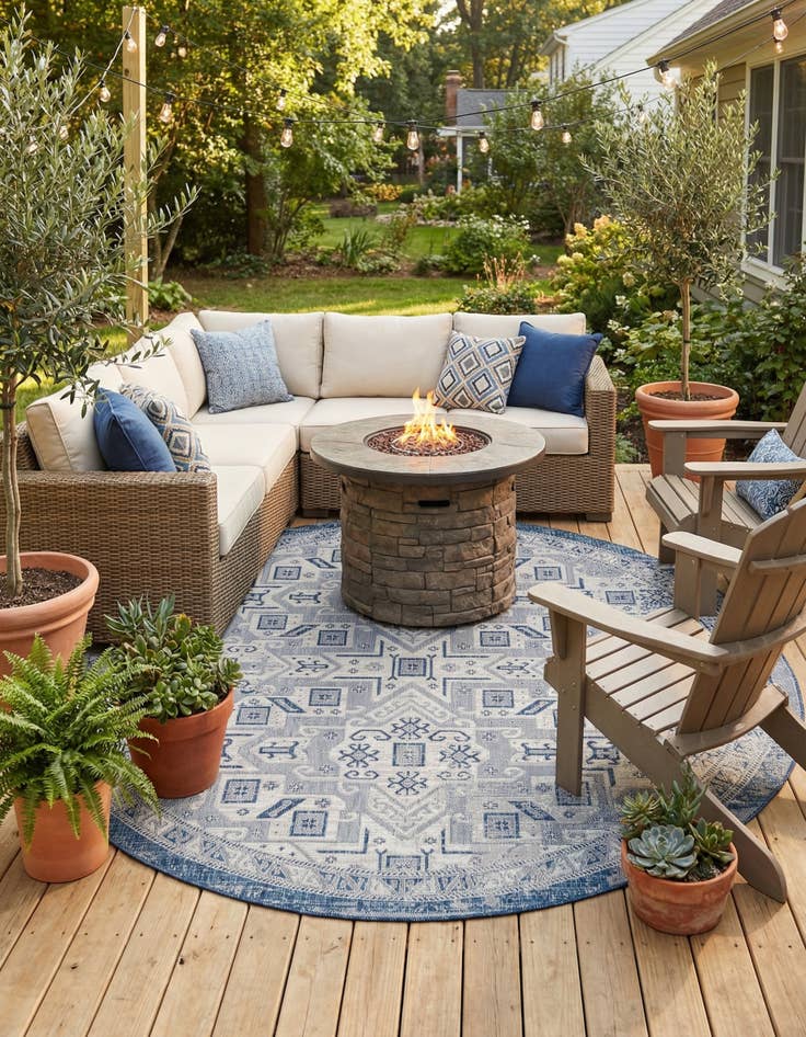 Detail image of 10' x 10' Easy-Clean Aztec Indoor / Outdoor Round Rug
