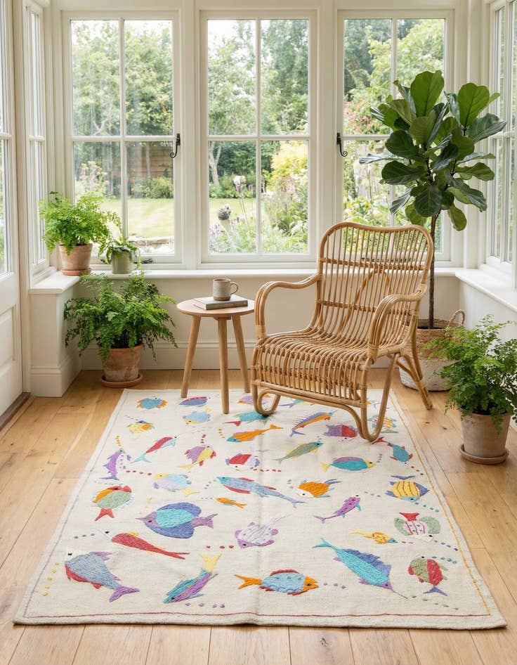 Detail image of 4' 2 x 5' 9  Hand Woven Kilim Suzani Wool Rug