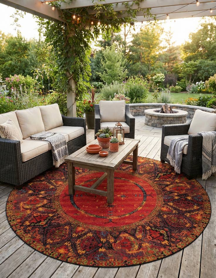 Detail image of 12' x 12'  Washable Tribal Indoor / Outdoor Round Rug