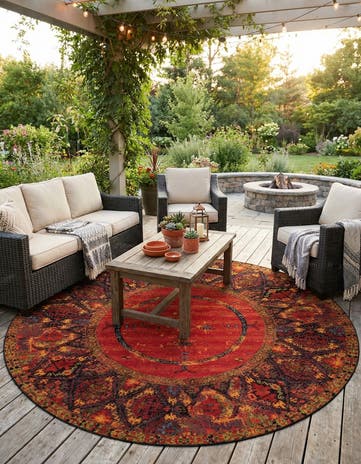 12' x 12' Easy-Clean Tribal Indoor / Outdoor Round Rug