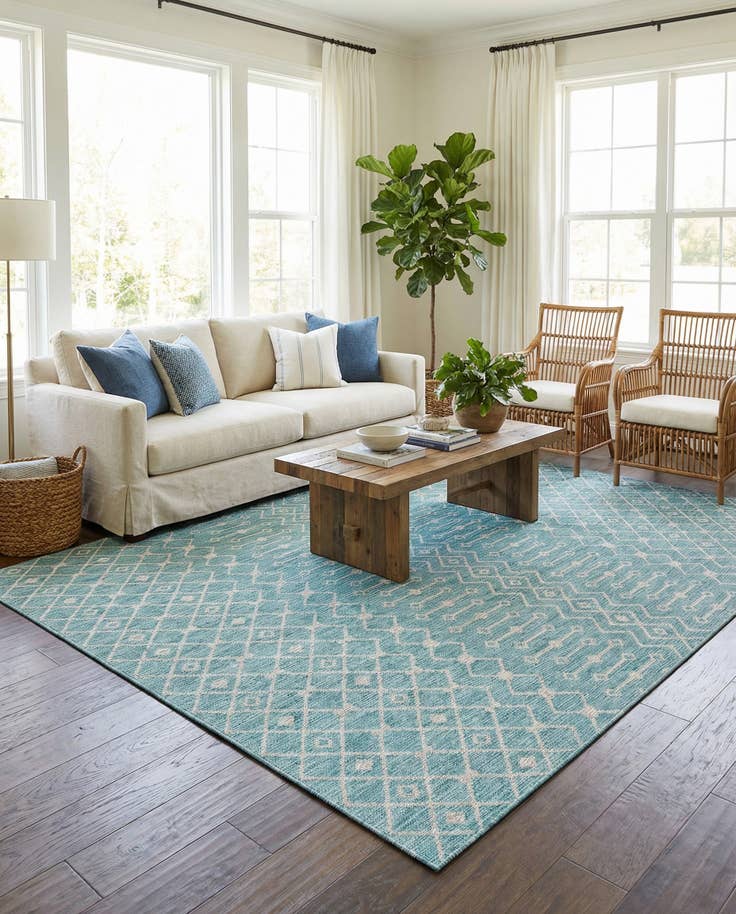 Detail image of 10' x 13' Easy-Clean Trellis Indoor / Outdoor Rug