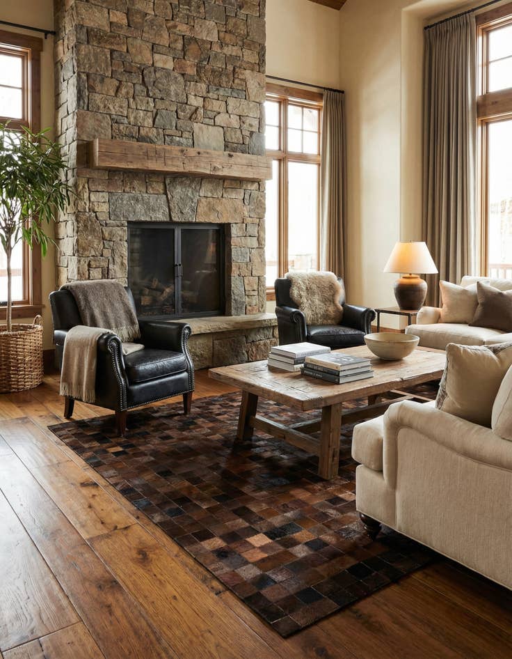 Detail image of  5' 2 x 8' Cowhide - Patchwork Rug