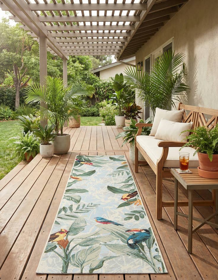 Detail image of 2' 7 x 10'  Washable Botanical Indoor / Outdoor Runner Rug