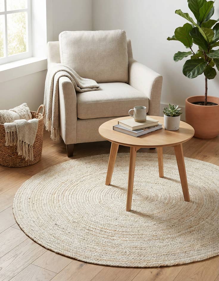 Detail image of 5' 1 x 5' 1  Hand Braided Jute Round Rug