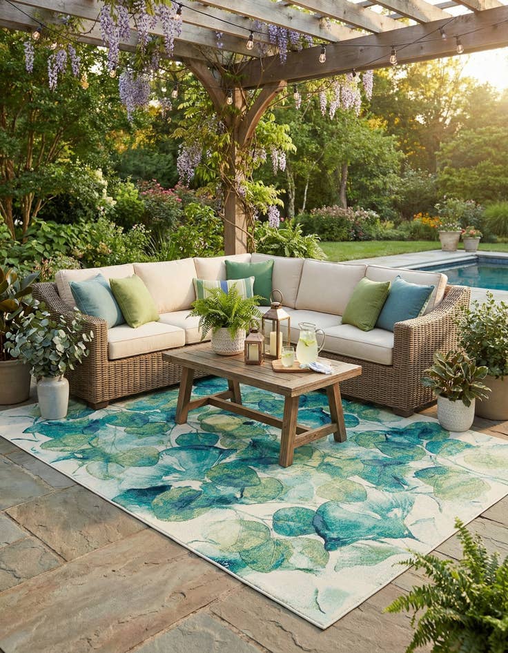 Detail image of 9' x 12'  Washable Botanical Indoor / Outdoor Rug