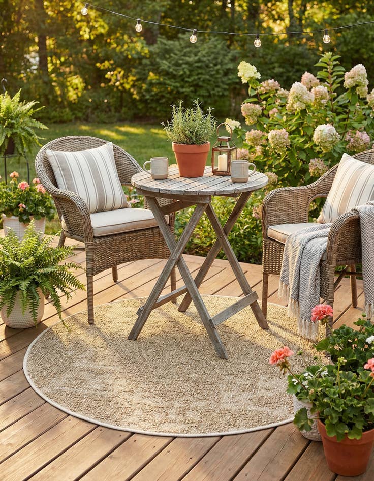 Detail image of 3' 1 x 3' 1  Washable Traditional Indoor / Outdoor Round Rug