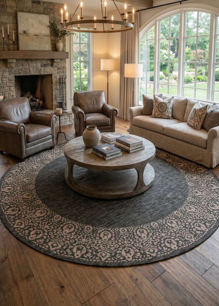 10' 8 x 10' 8 Easy-Clean Border Indoor / Outdoor Round Rug