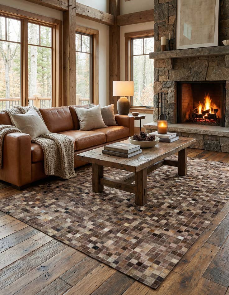 Detail image of 5' 1 x 8' 1 Cowhide Leather Rug