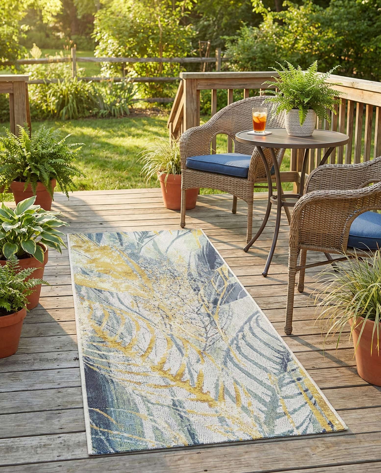 2' x 4' Easy-Clean Botanical Indoor / Outdoor Runner Rug