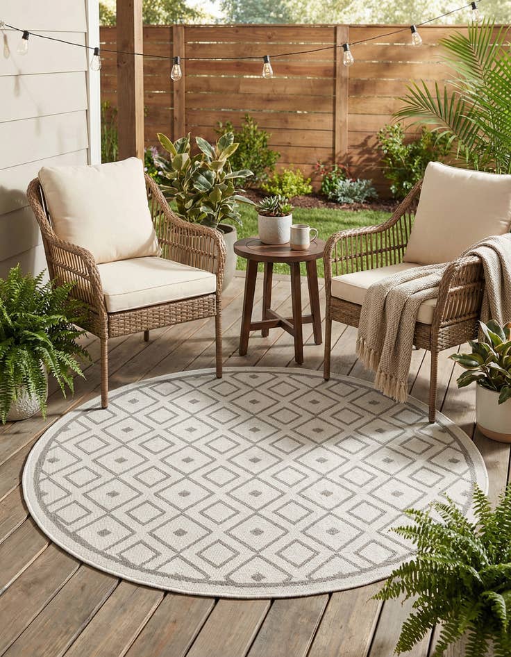 Detail image of 4' x 4'  Washable Trellis Indoor / Outdoor Round Rug