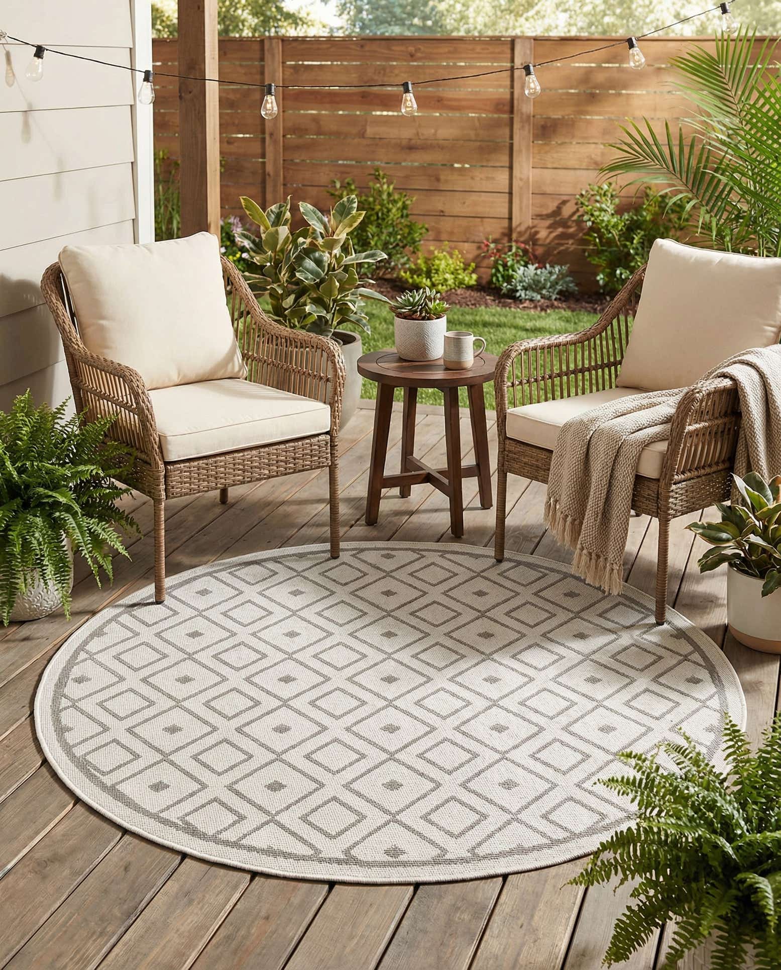 4' x 4' Easy-Clean Lattice Indoor / Outdoor Round Rug