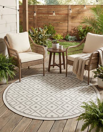 Ivory Easy-Clean Lattice Indoor / Outdoor Round Rug