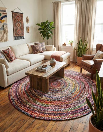 Handmade Braided Chindi Round Rug
