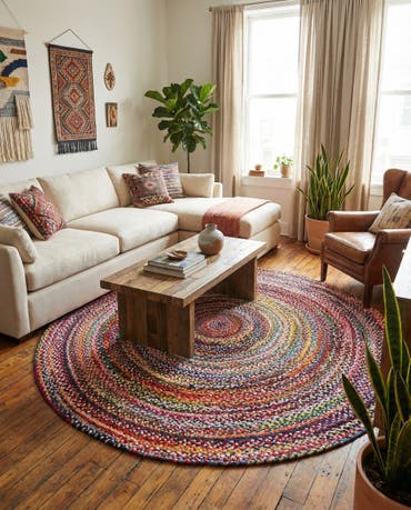  8' x 8'  Hand Braided Chindi Round Rug