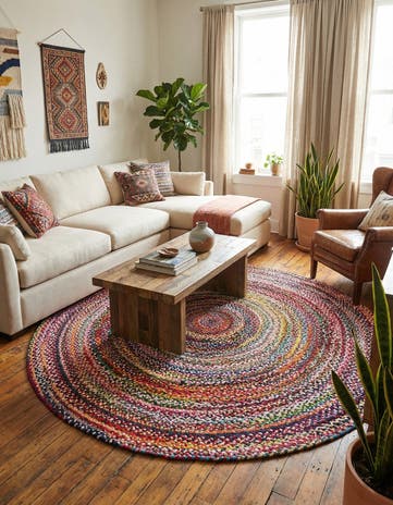 Handmade Braided Chindi Round Rug