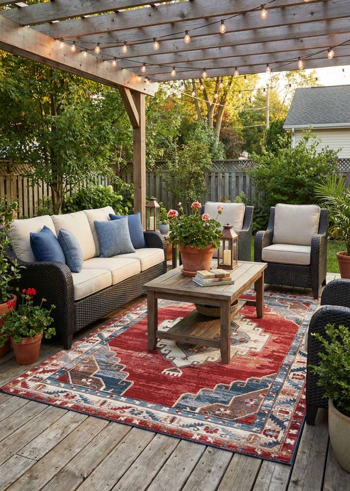 6' x 9' Easy-Clean Traditional Indoor / Outdoor Rug