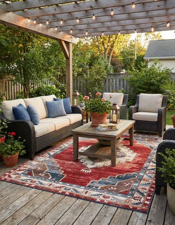 6' x 9' Easy-Clean Traditional Indoor / Outdoor Rug