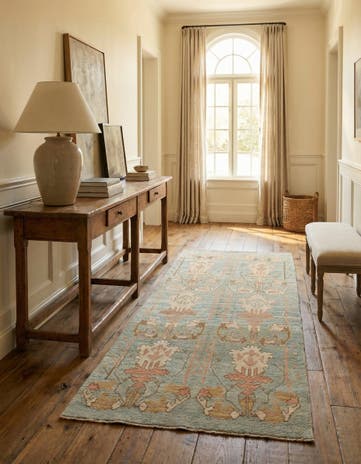 4' 3 x 8' 2 Hand Knotted Oushak Wool Runner Rug