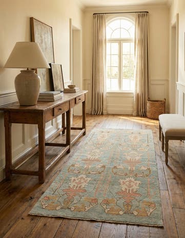 4' 3 x 8' 2 Hand Knotted Oushak Wool Runner Rug