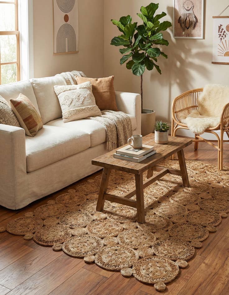 Detail image of 5' 3 x 8'  Hand Braided Jute Rug