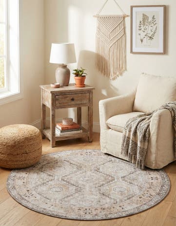 Ivory and Beige Washable Yara Round Rug
