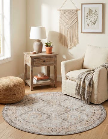 Ivory and Beige Washable Yara Round Rug