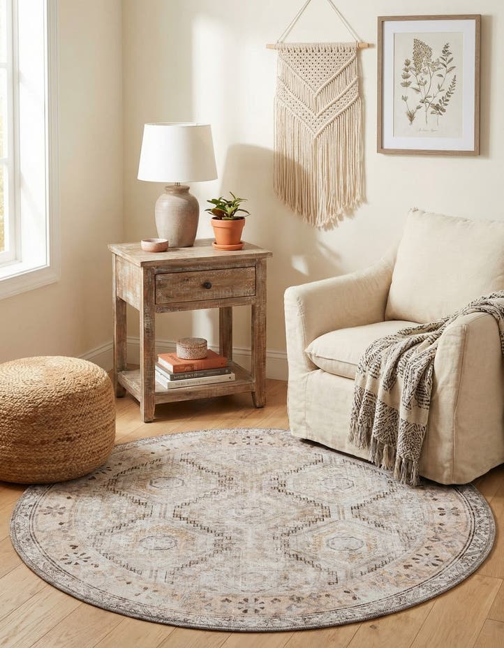 4' x 4' Washable Yara Round Rug