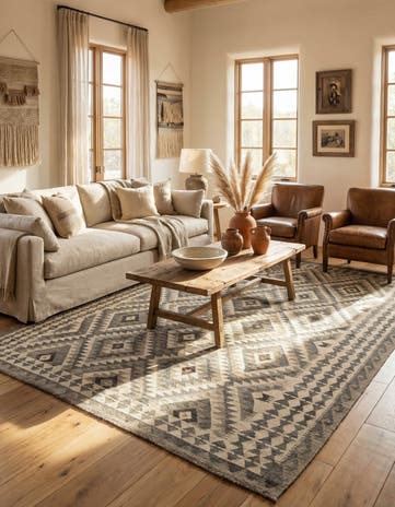 6' 8 x 9' 7 Hand Woven Kilim Maymana Wool Rug