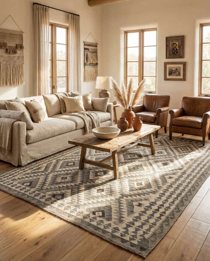 6' 8 x 9' 7 Hand Woven Kilim Maymana Wool Rug