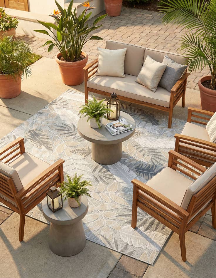Detail image of 8' 2 x 8' 2  Washable Botanical Indoor / Outdoor Square Rug