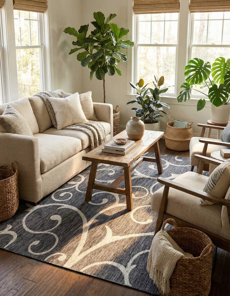 Detail image of 7' x 10'  Washable Botanical Indoor / Outdoor Rug