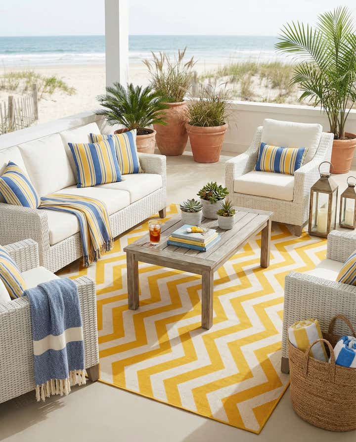 7' 10 x 7' 10 Easy-Clean Coastal Indoor / Outdoor Square Rug