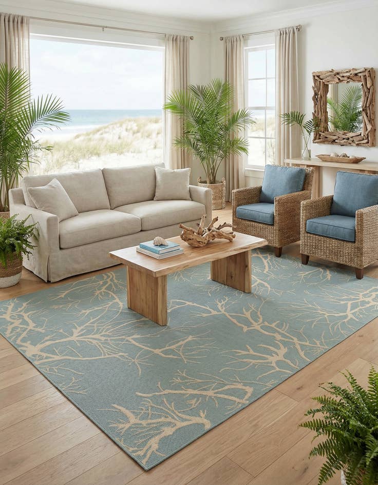 Detail image of 9' x 12' 2 Easy-Clean Botanical Indoor / Outdoor Rug