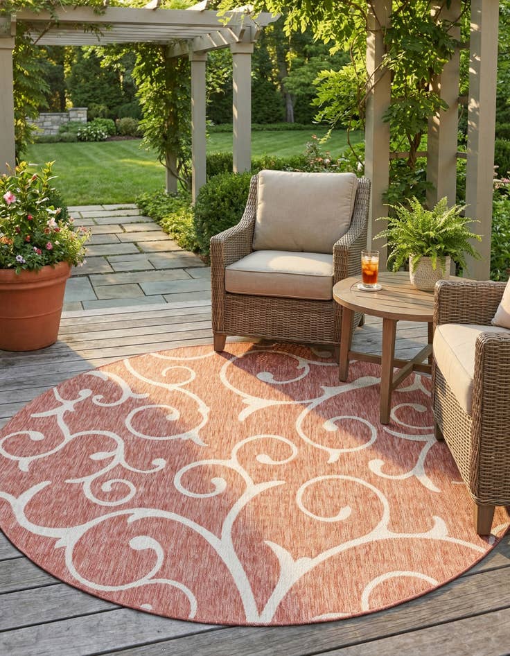 Detail image of  10' 8 x 10' 8  Washable Botanical Indoor / Outdoor Round Rug