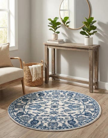 White Blue Boston Round Rug